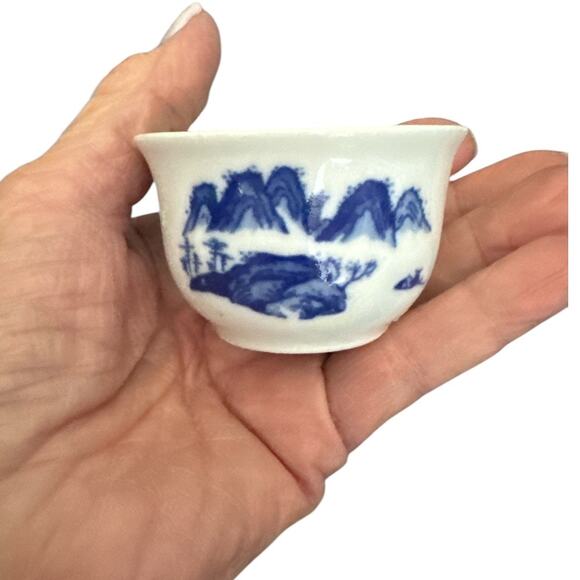 Vintage Hot Sake Cold Sake 4 Piece White and Blue Set - Picture 7 of 9